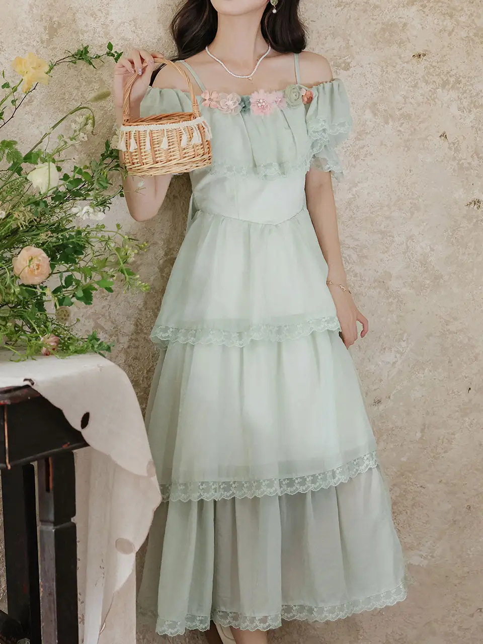 Chiffon Tiered Off Shoulder Maxi Dress
