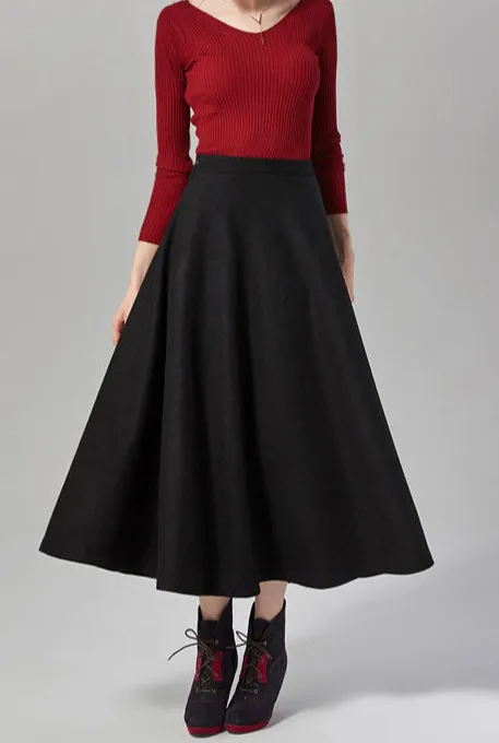 Structured Plaid Wool Blend High Waist Maxi Skirt