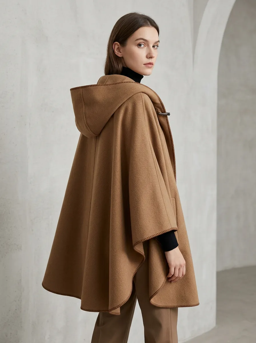Vintage-Inspired Hooded Women's Cape Poncho