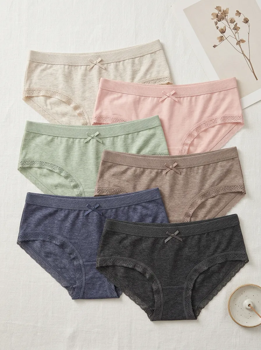 Women's Bowknot Decor Lace Trim Cotton Panties Set