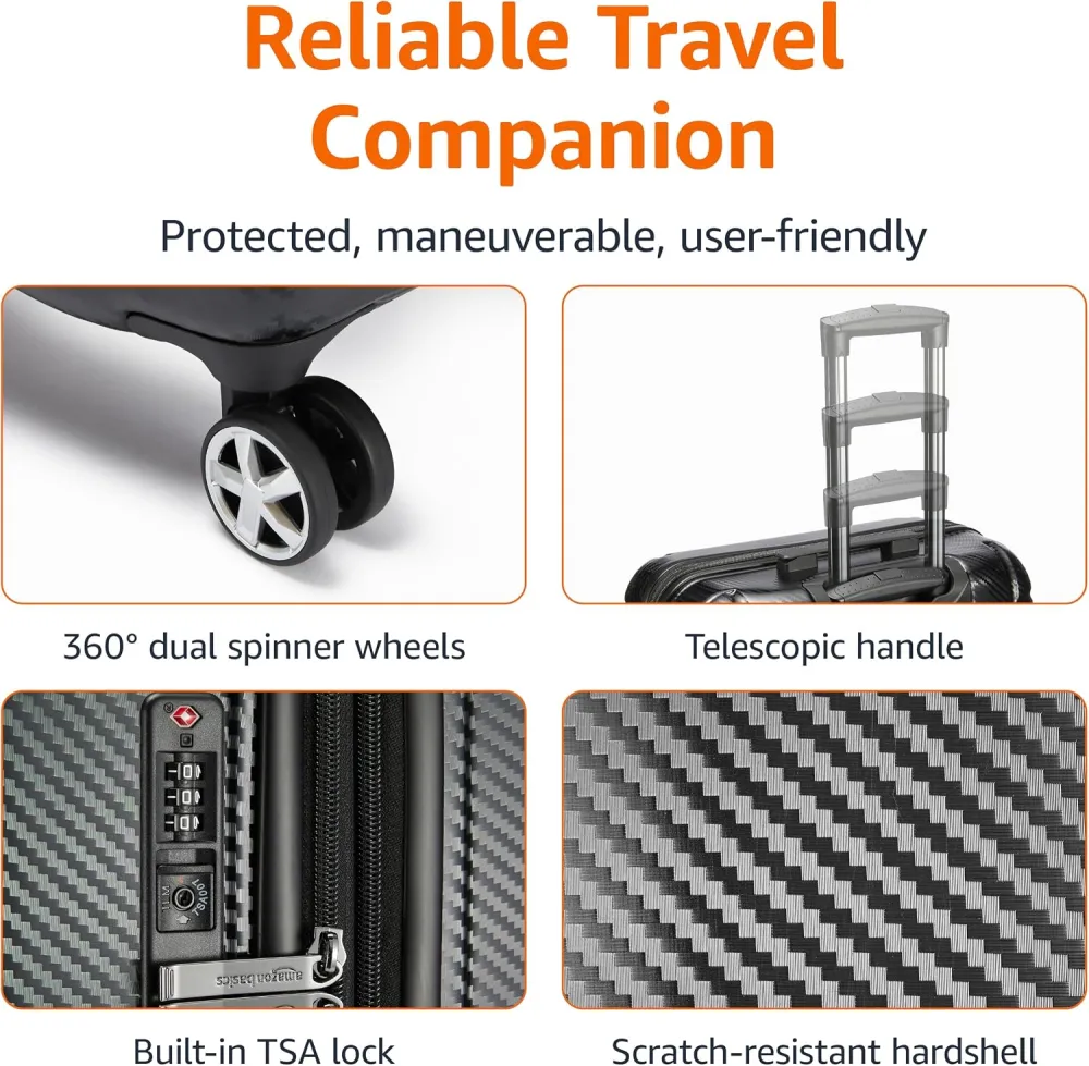 Amazon Basics 30-Inch Hardside Checked Spinner Luggage With TSA Lock, Lightweight Expandable Suitcase, Scratch-Resistant Surface, 8 Multi-directional Wheels, Black