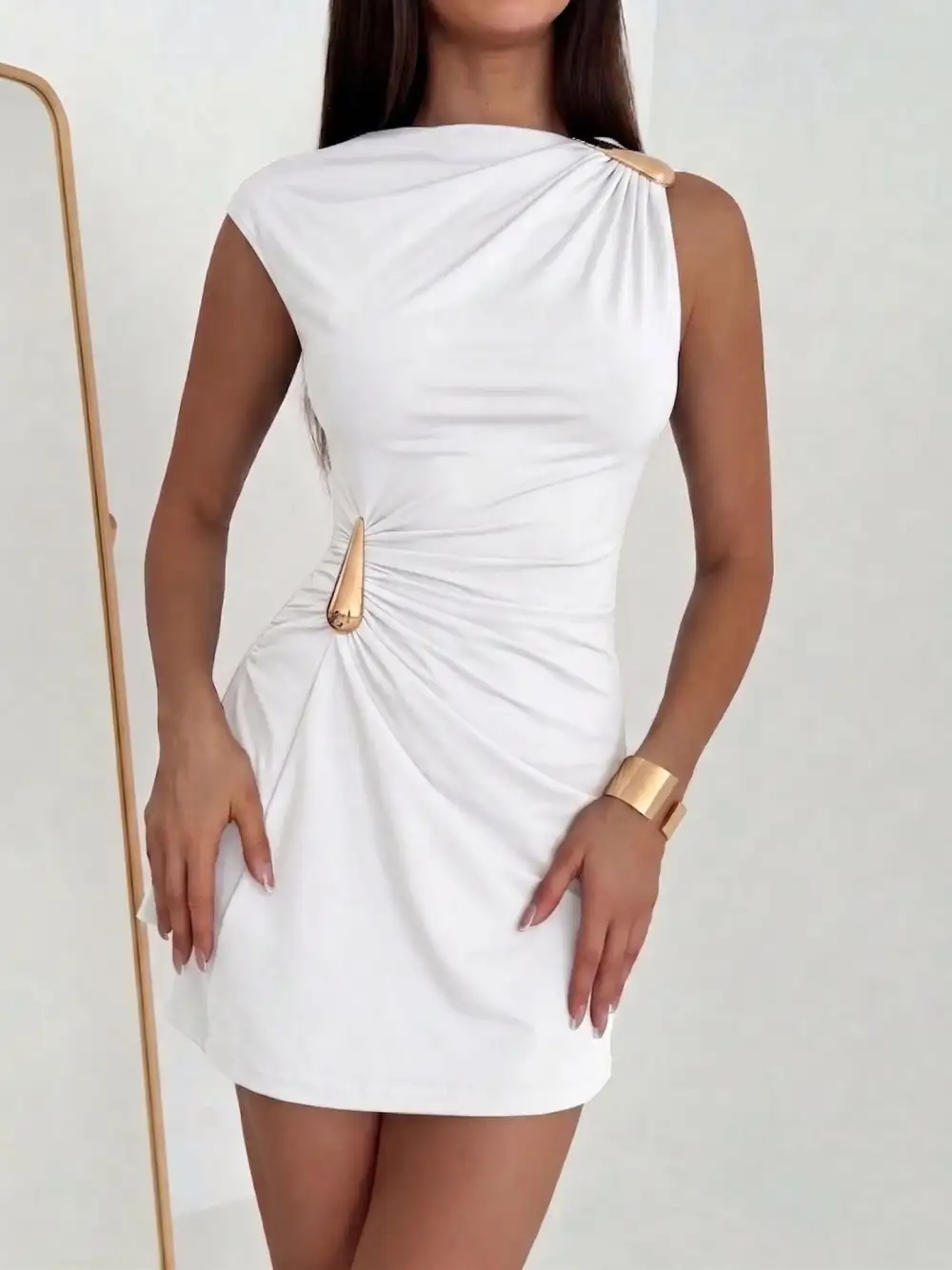Women's Bodycon One-Shoulder Sleeveless Asymmetric Mini Dress
