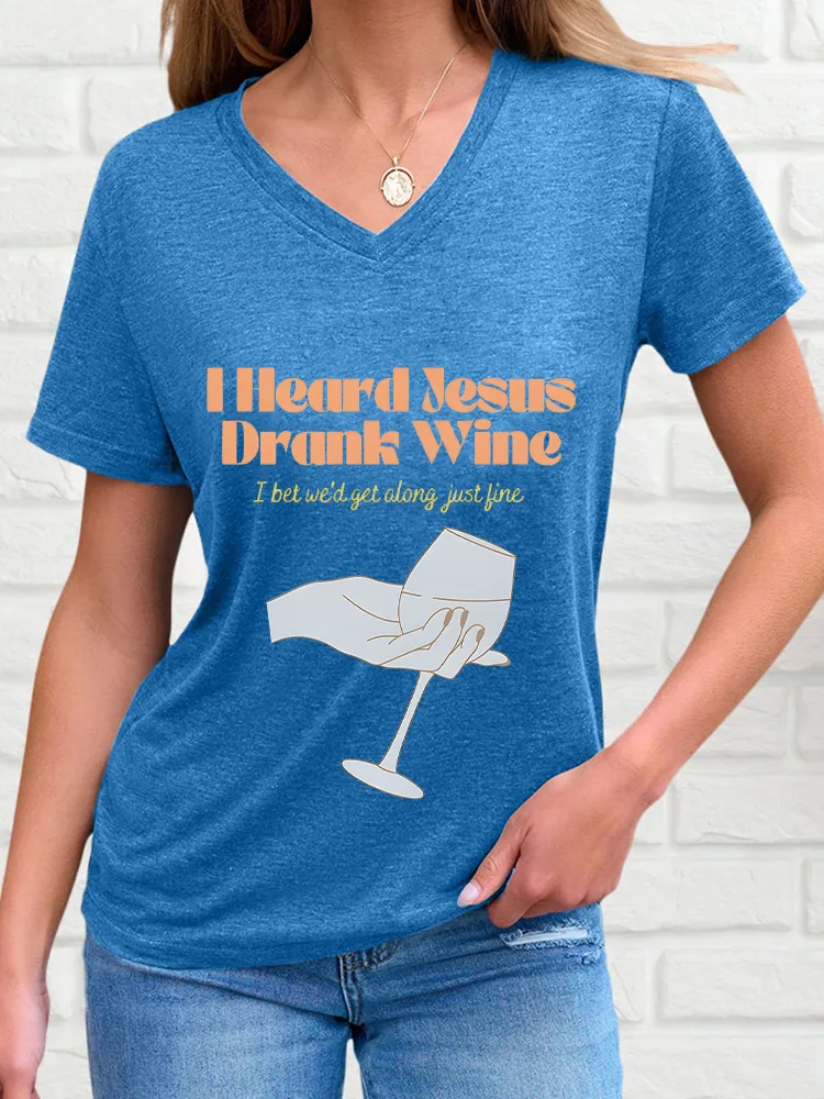 Woman's I Bet We'D Get Along Just Line V-Neck And Short Sleeves T-Shirt