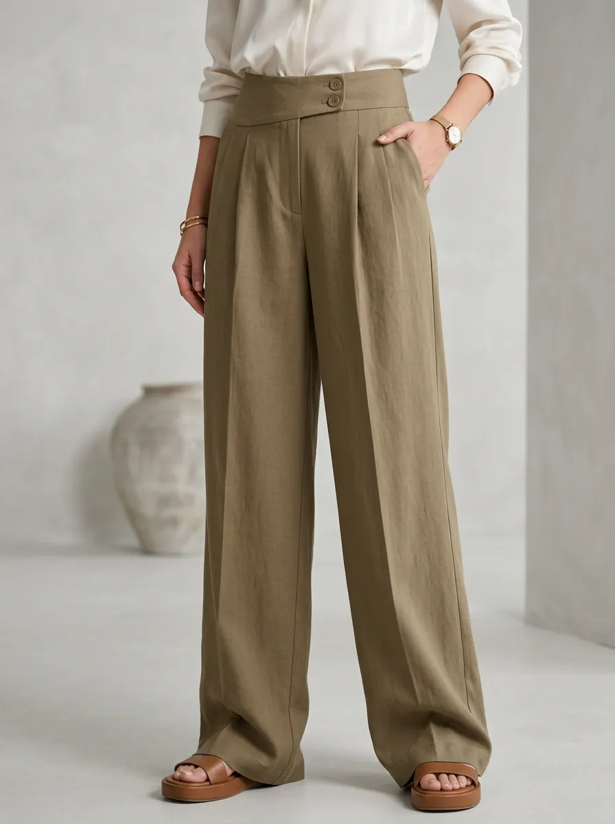 Tailored Minimal Draped Women's Wide-Leg Trousers