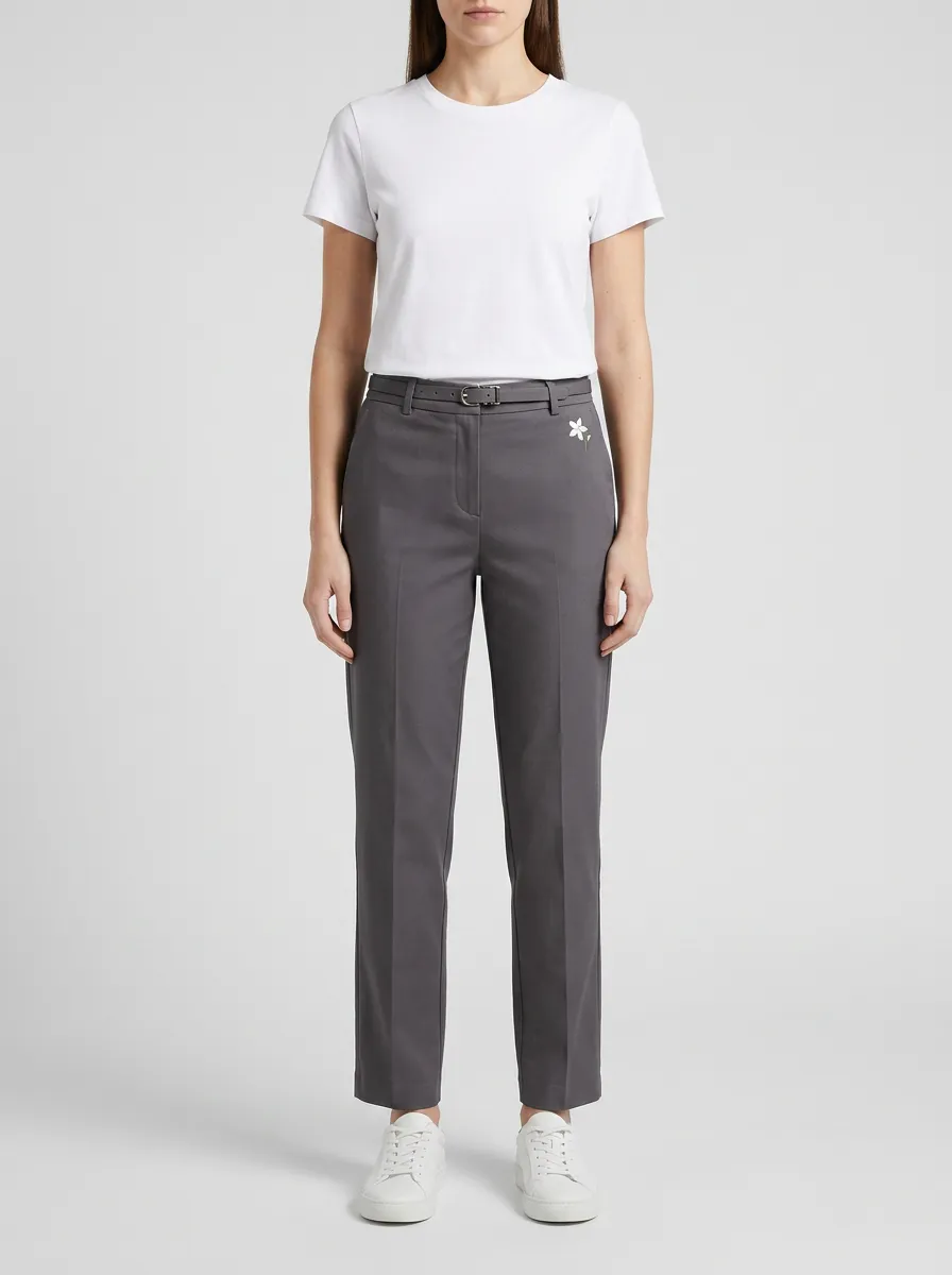 Women's Minimalist Floral Small Flower Printed Mid-Rise Straight Pants