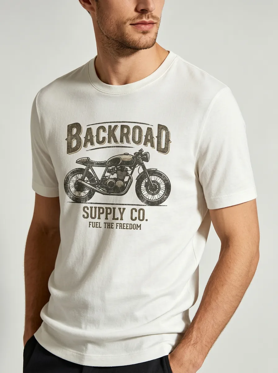 Men's Motorcycle Lover Backroad Supply Co. Vintage Printed T-shirt