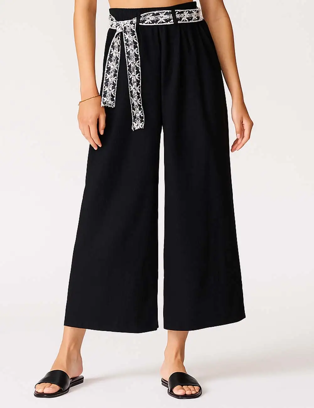 Lace Belt Wide Pants