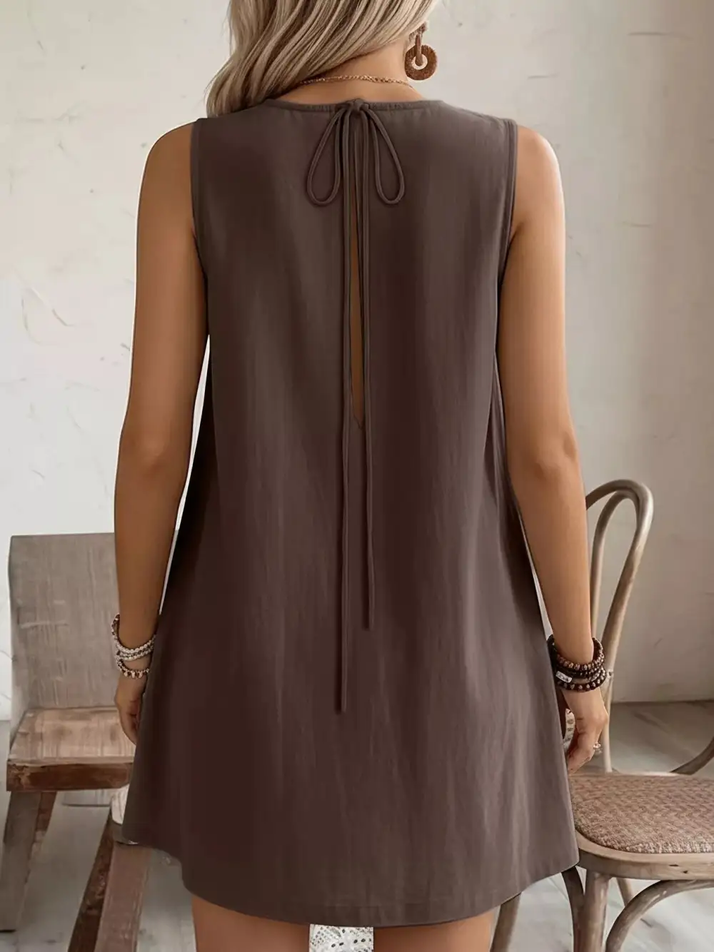 Round Neck Ruffle Sleeveless Dress Casual