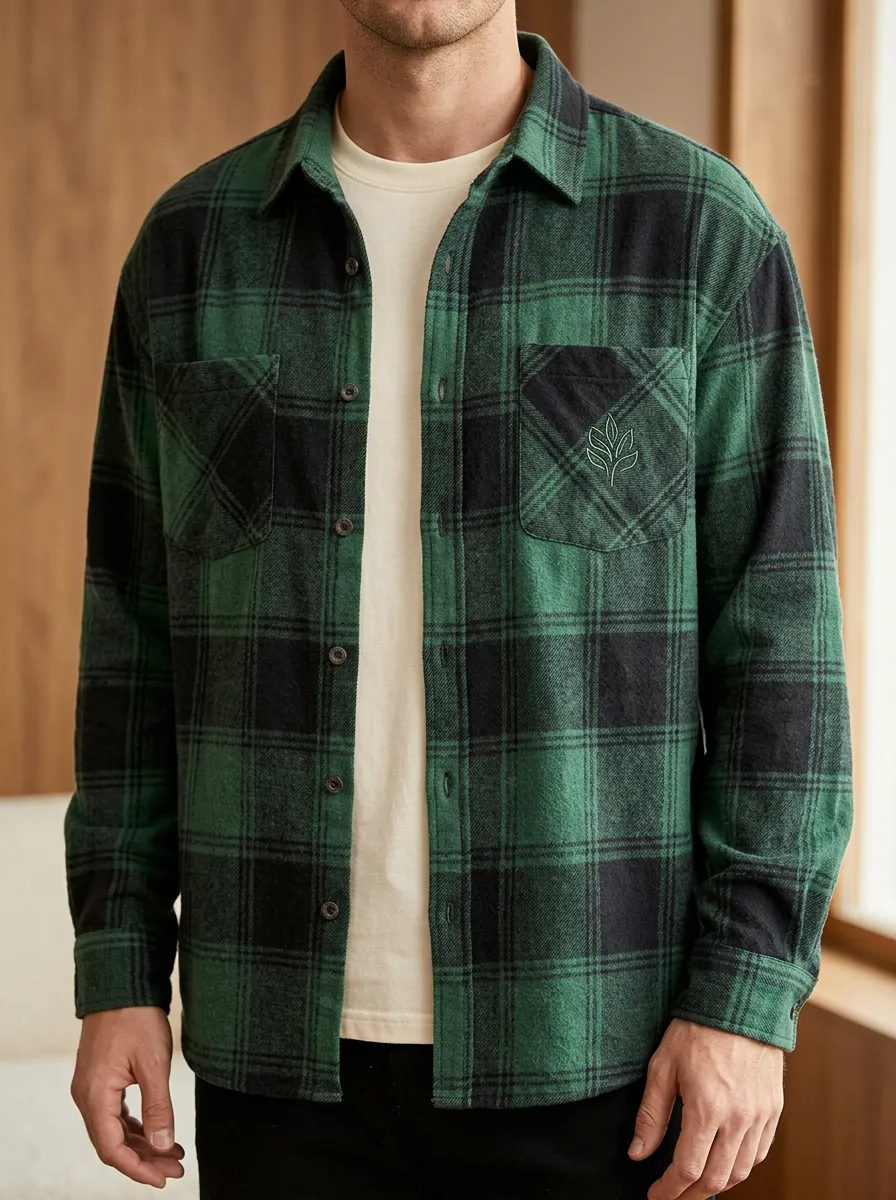 Forest Leaf Plaid Button Front Shirt