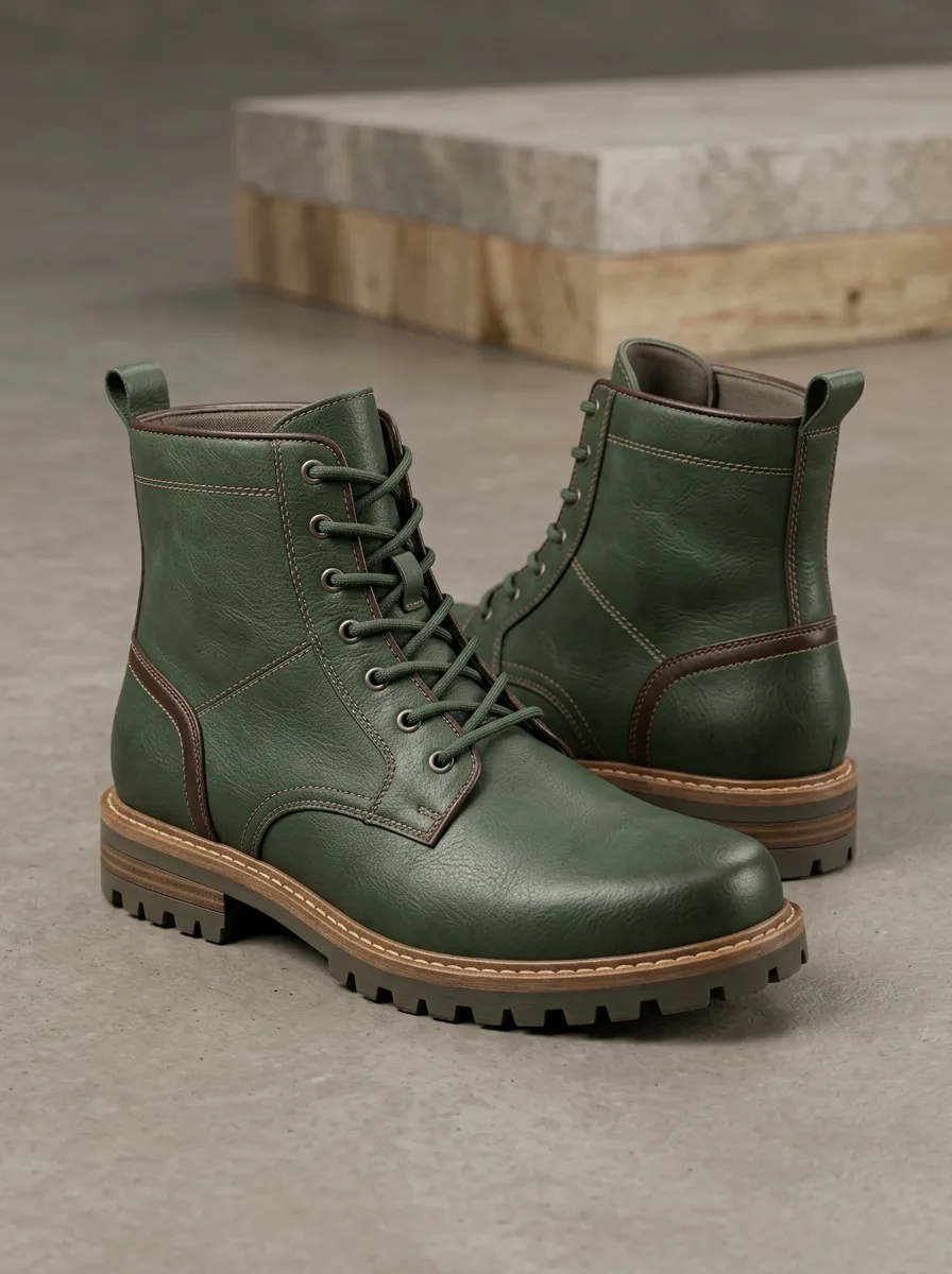 Men's Lace Up Green Lace Up Combat Boots