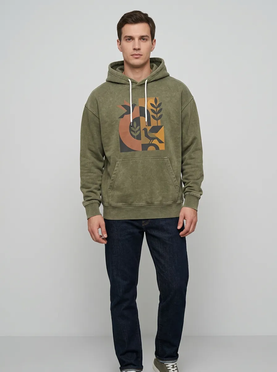 Men's Nature Art Bird Botanical Print Hoodie