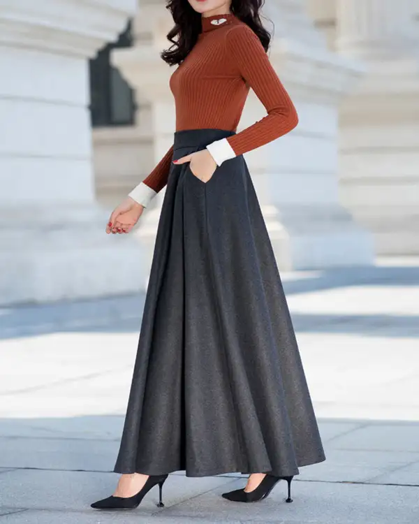 Everyday Pocketed Wool Maxi Skirt