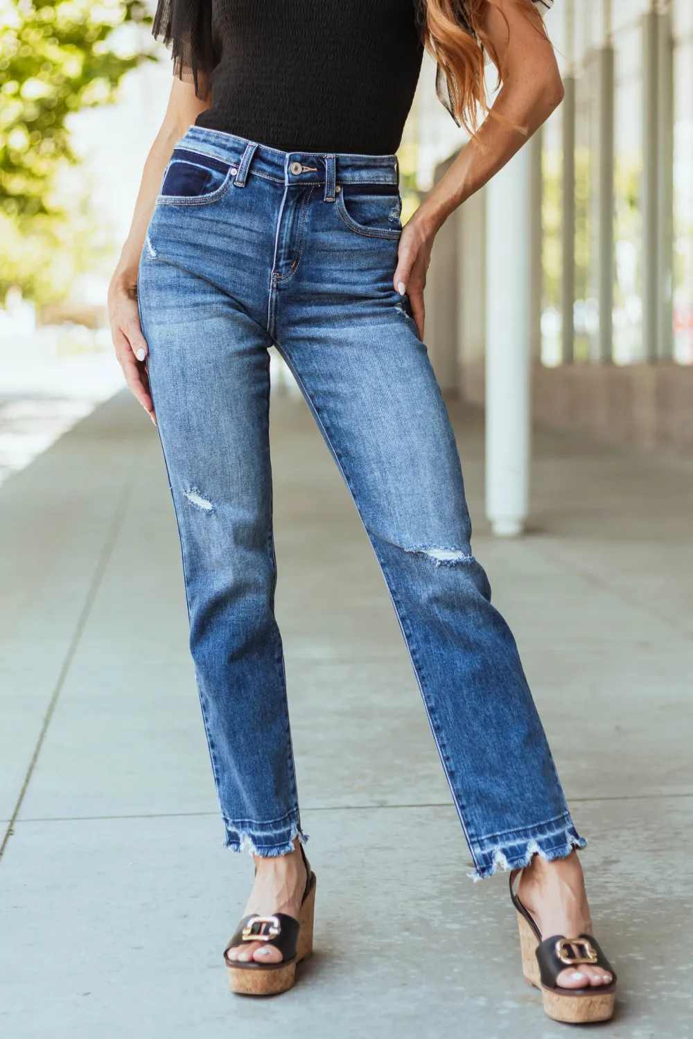 Light Wash Distressed Flare JEANS
