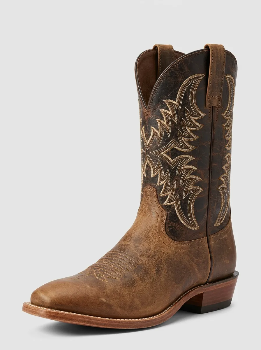 Men's Western Brown Two-Tone Embroidered Western Boots