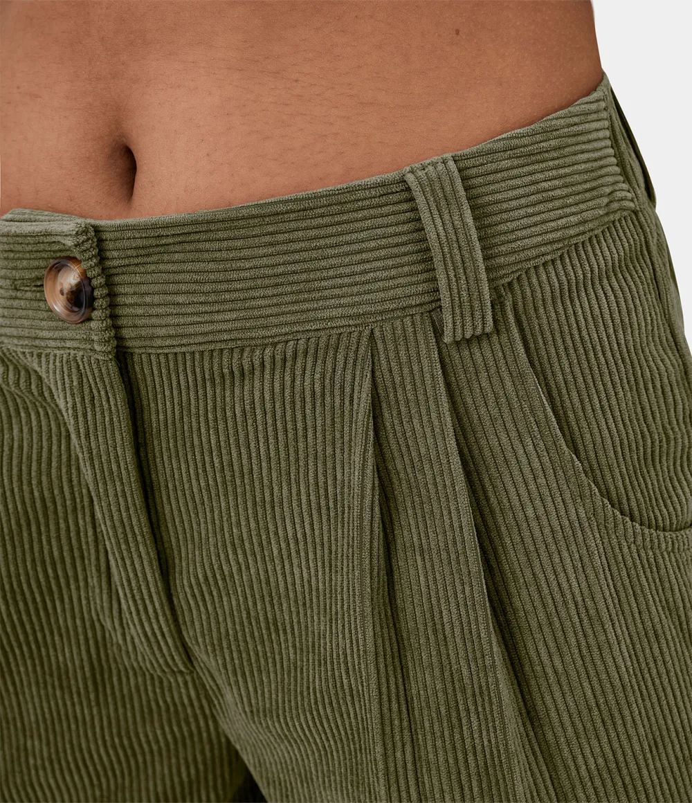 Mid Rise Button Zipper Side Pocket Corduroy Casual Pants