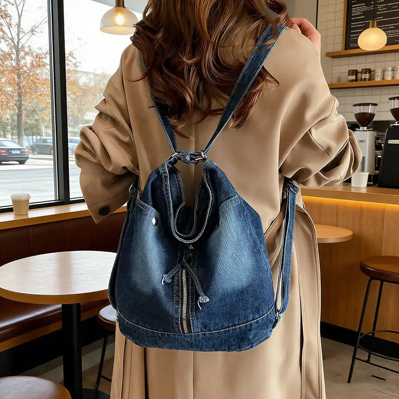 Denim Bucket Casual Backpack