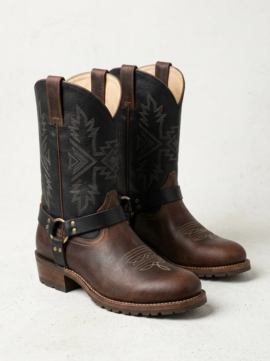 Men's Western Cowboy Geometric Embroidered Printed Boots