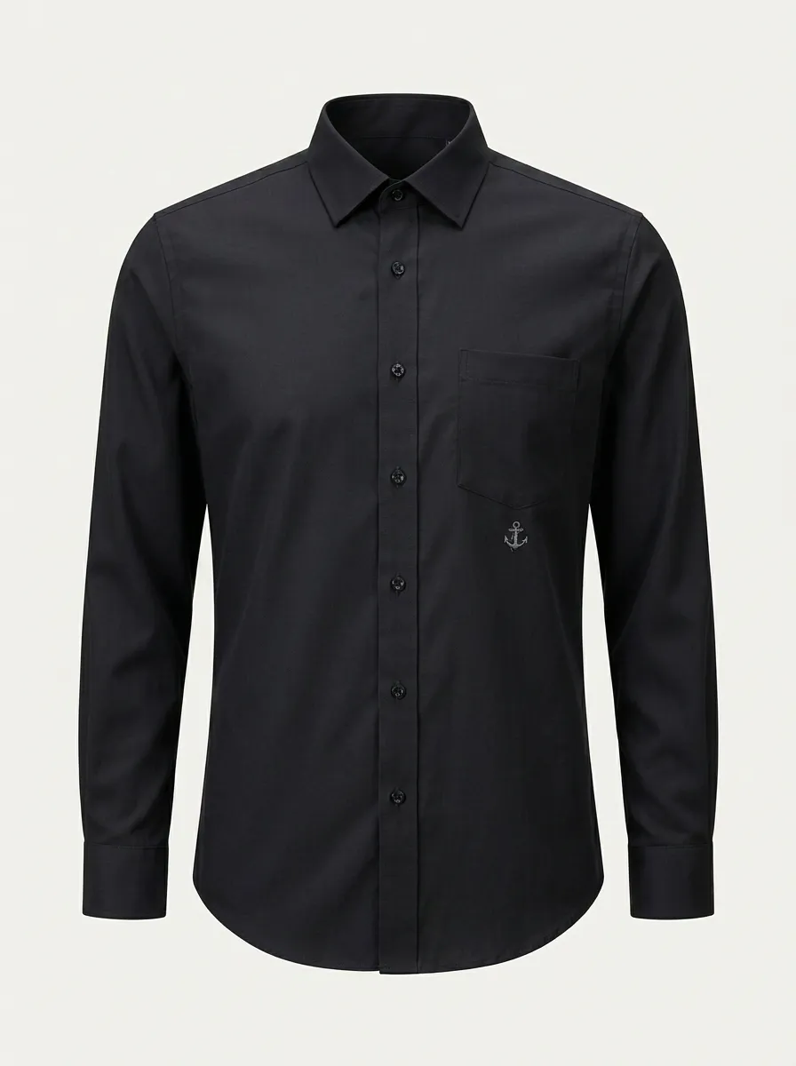 Men's Nautical Anchor Embroidered Non-Iron Cotton Shirt