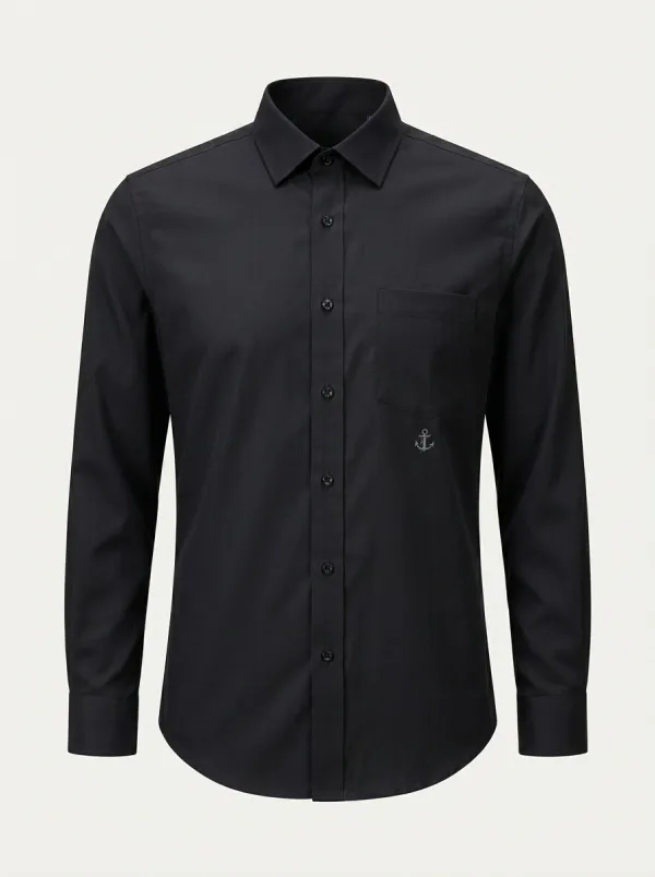 Men's Nautical Anchor Embroidered Non-Iron Cotton Shirt