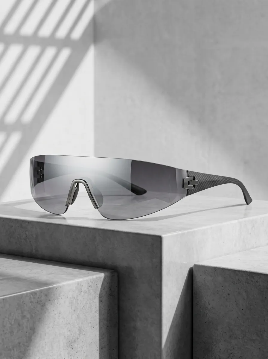 Men's Sporty Carbon Fiber Texture Shield Printed Sunglasses
