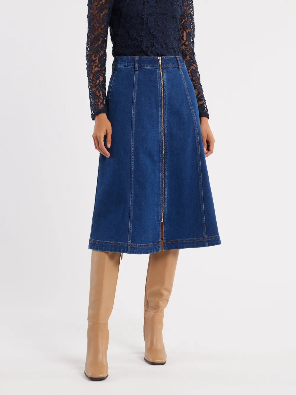 Blue Zip Style Denim Skirts