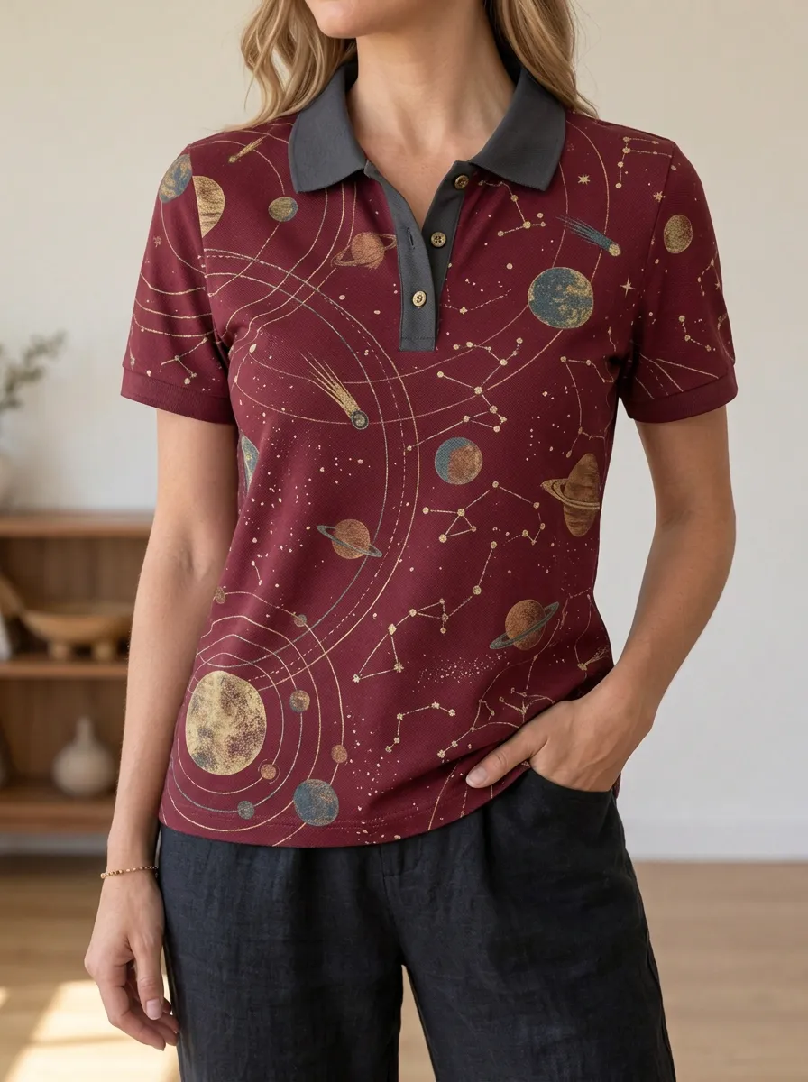 Women's Classic Astronomy Lover Solar System Polo Shirt