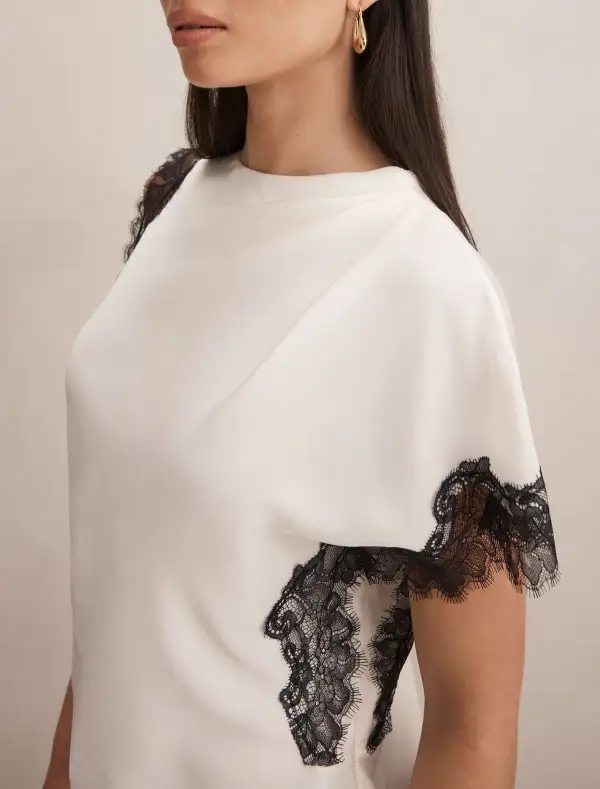 White Lace Trim One-Shoulder Sleeveless Top
