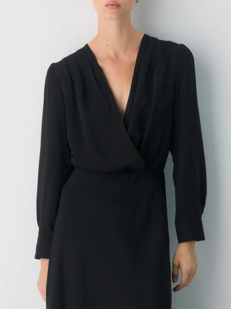 Elegant Surplice Long Sleeve Dress