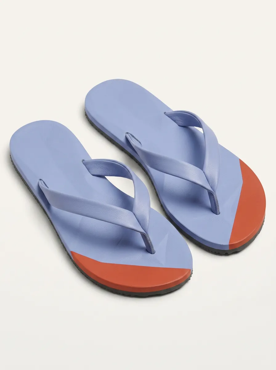 Unisex Minimalist Blue and Orange Colorblock Printed Flip Flops