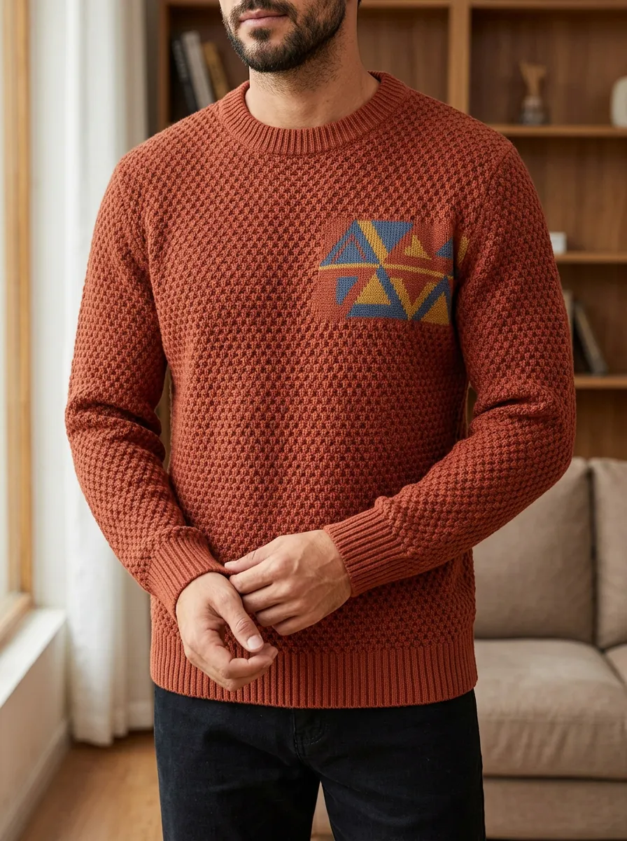 Men's Geometric Pocket Sweater