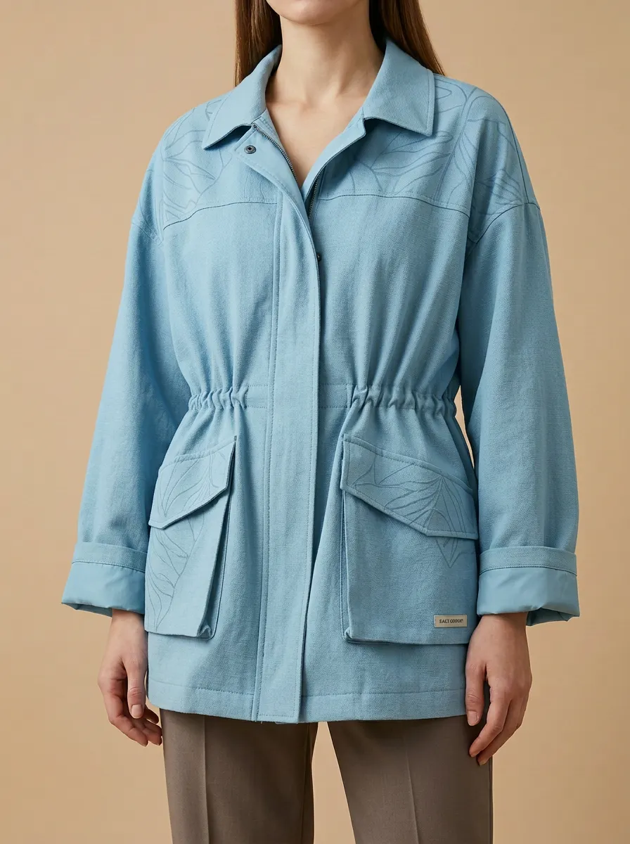 Botanical Leaf Printed Utility Jacket