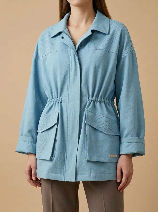 Botanical Leaf Printed Utility Jacket