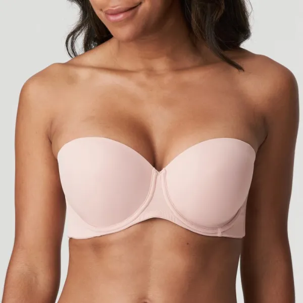 Women's Strapless Molded Padded Seamless Adjustable Straps Mesh Microfiber Rounded Shape Bra