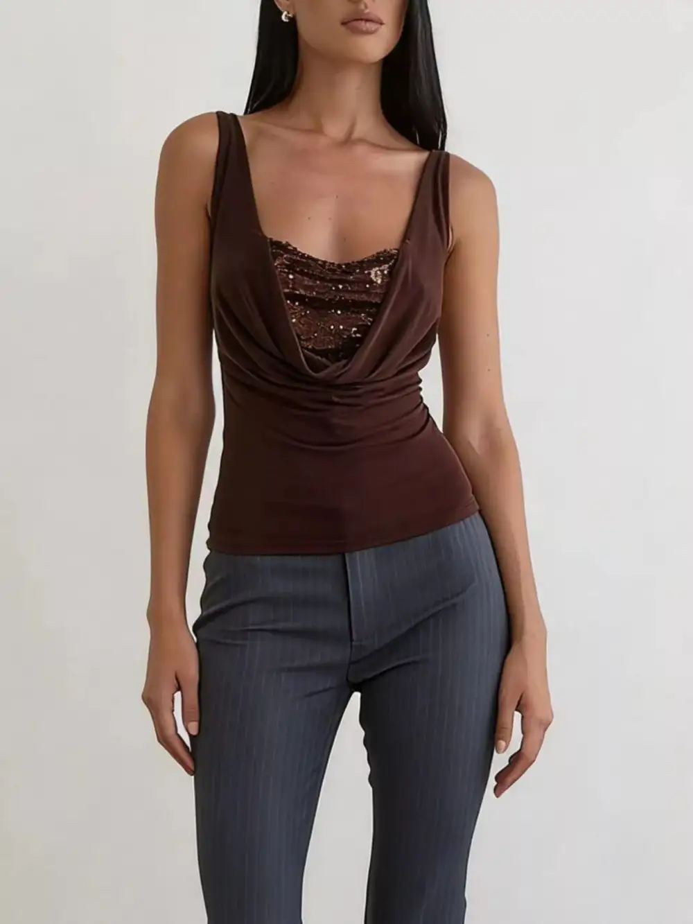 Sequined Ruched Tank Top
