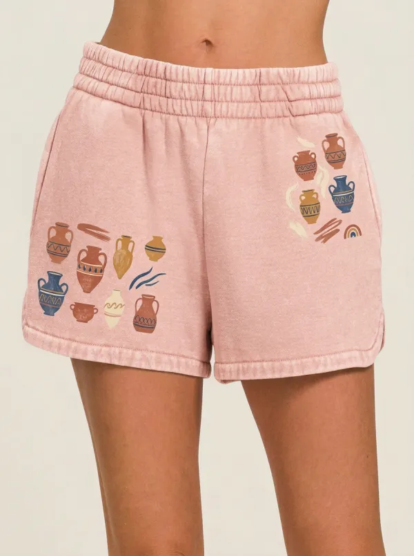 Women's Boho Pottery Art Greek Vase Printed Shorts