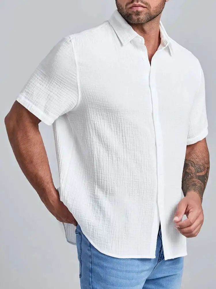 Workwear Cotton Linen Short Sleeve Shirt