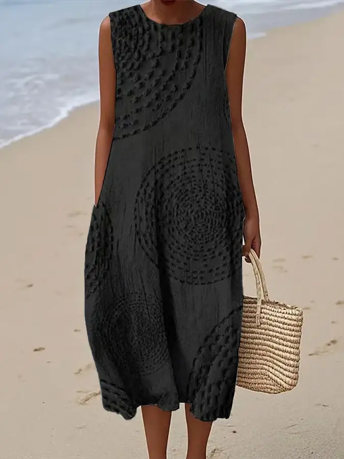  Textured Sleeveless Resort Midi Dress