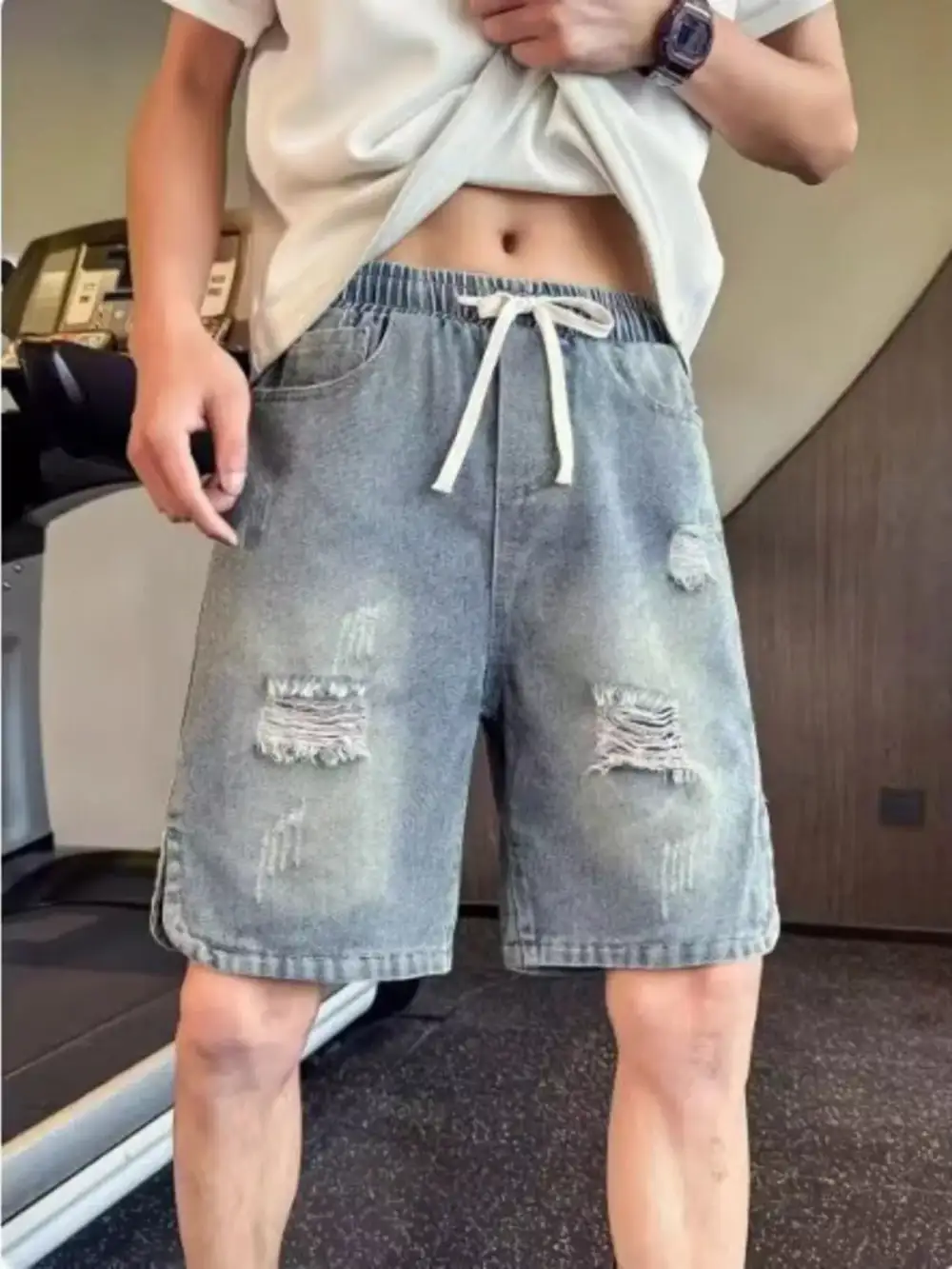 Refined Men's Full Size Distressed Denim Shorts Plus Size