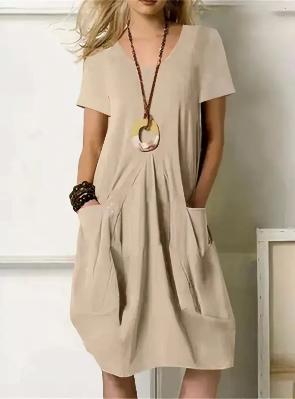  Casual Loose Pocket Midi Dress