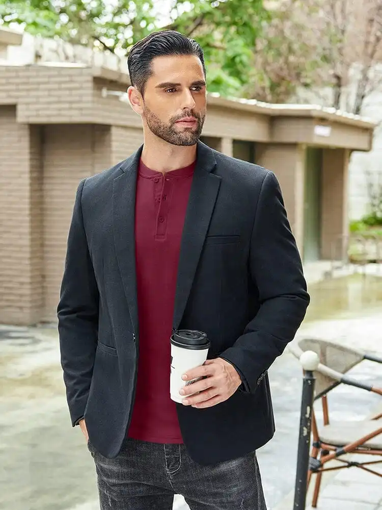Ribbed Knit Henley T-Shirt