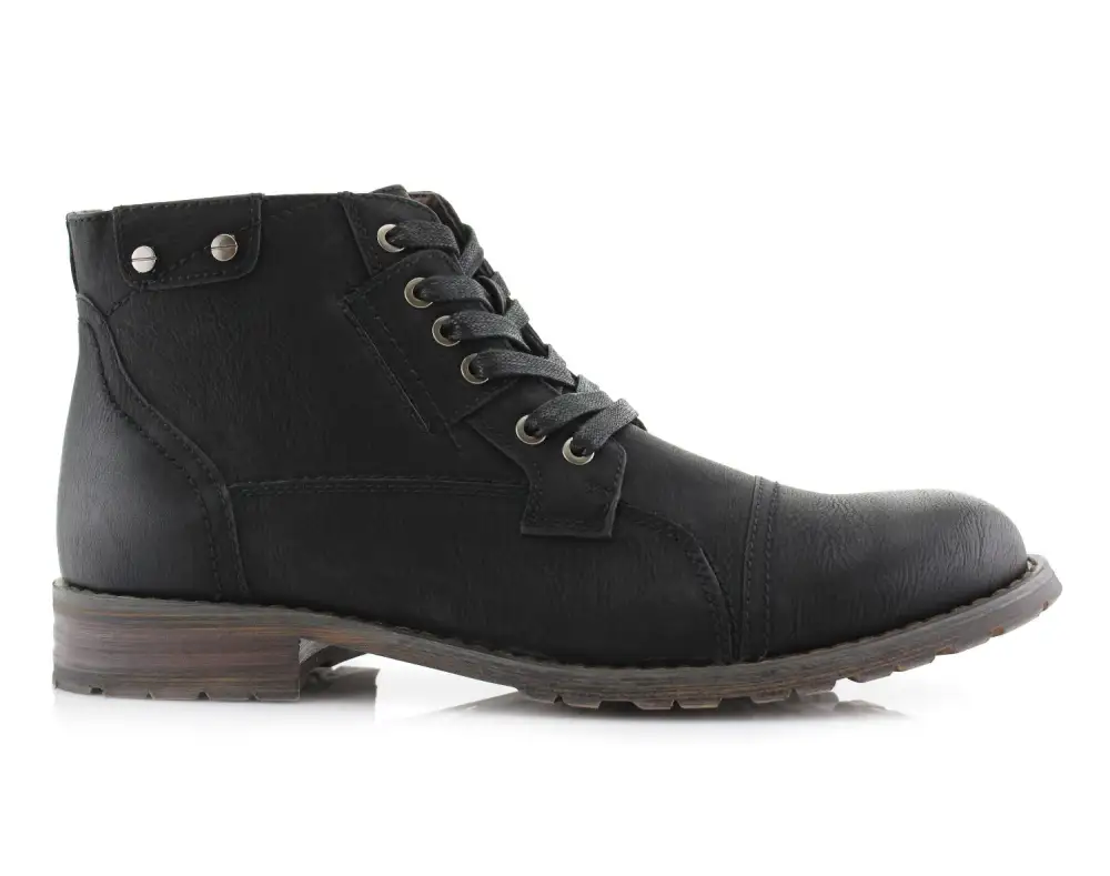 Classic Faux-Leather Burnished Lace-Up Combat Boots