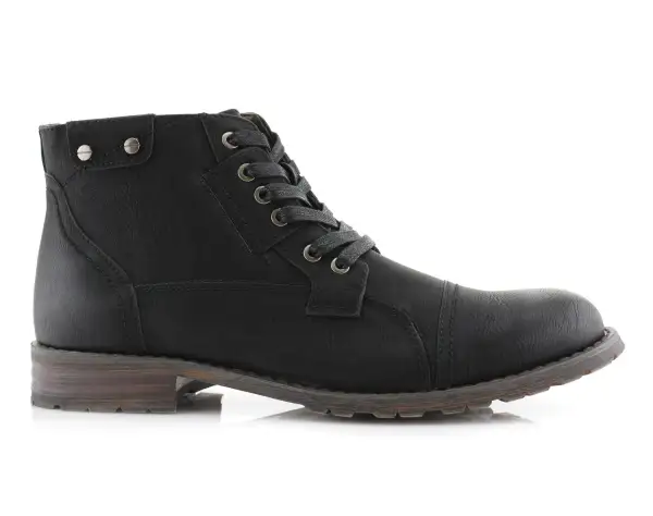 Classic Faux-Leather Burnished Lace-Up Combat Boots