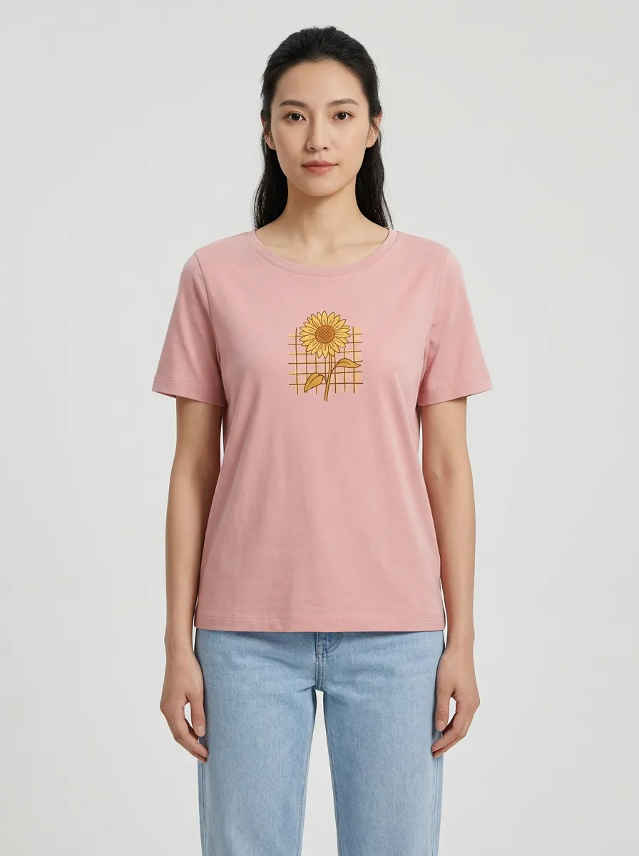 Women's Crew-Neck Graphic-Print Floral Ribbed T-Shirt