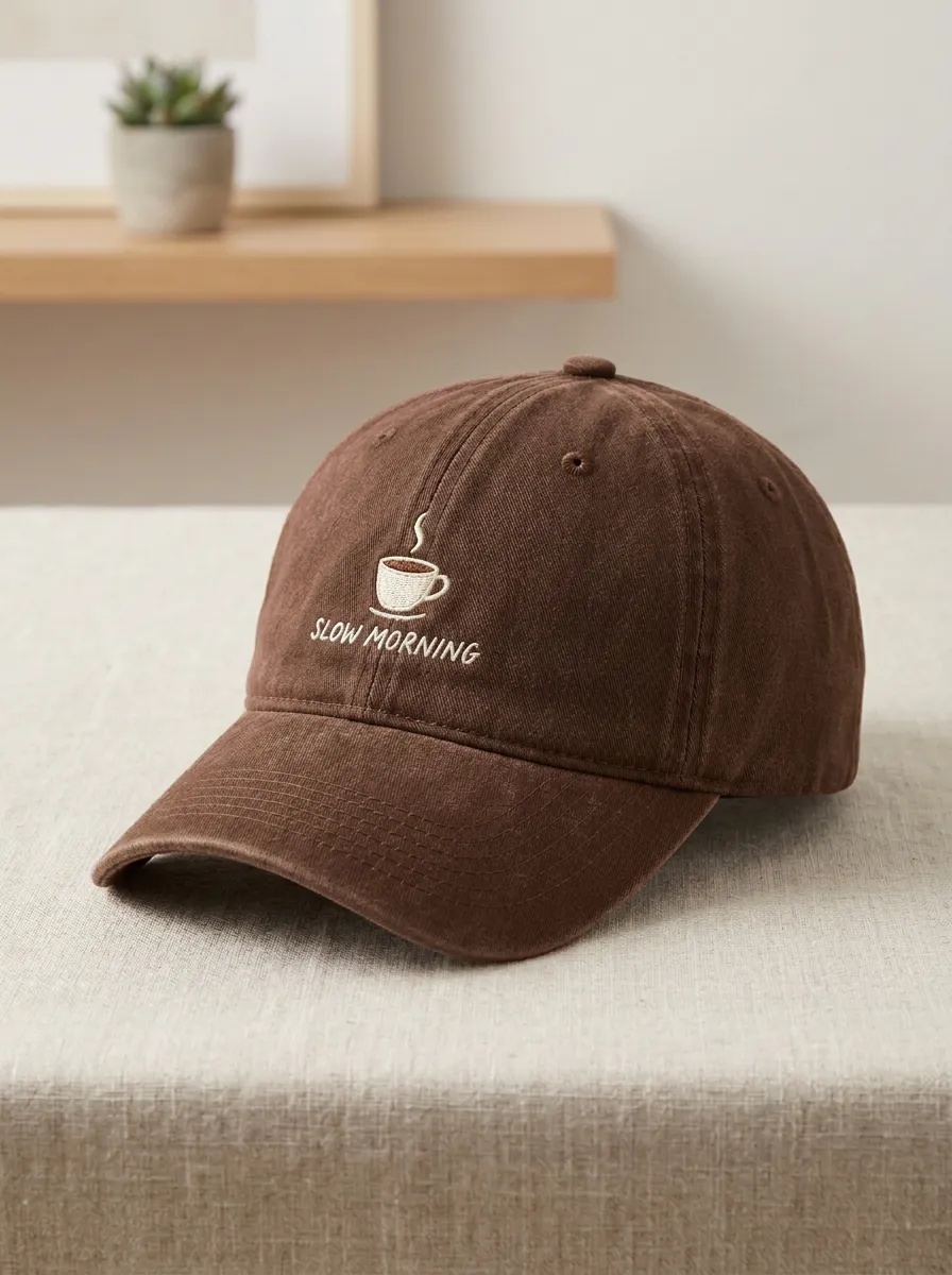 Classic Detail Coffee-Lover Slow-Morning Embroidered Unisex Baseball Cap