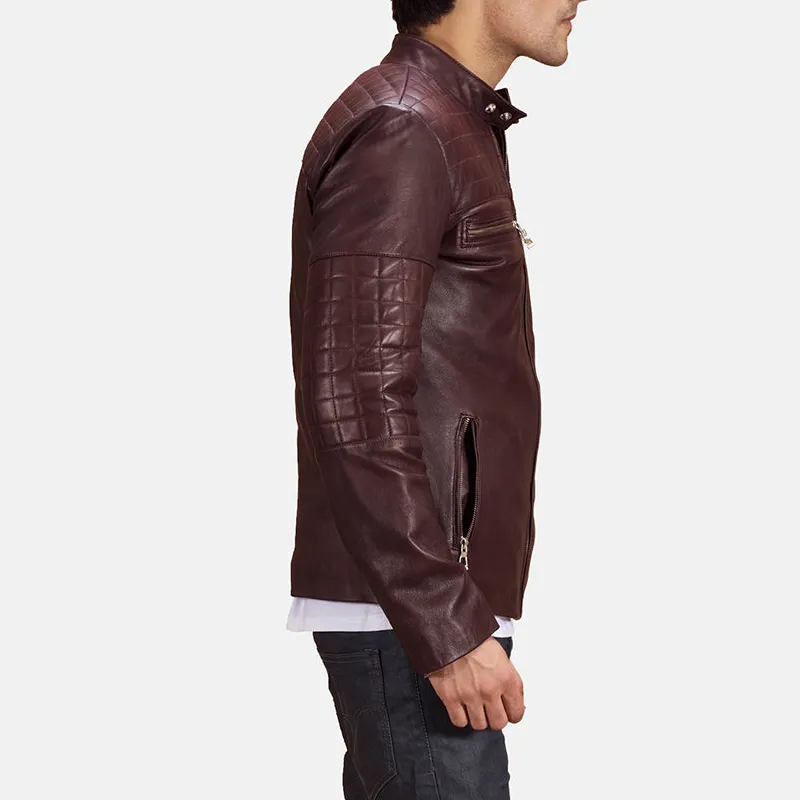 Men's Structured Biker Leather Quilted Jacket