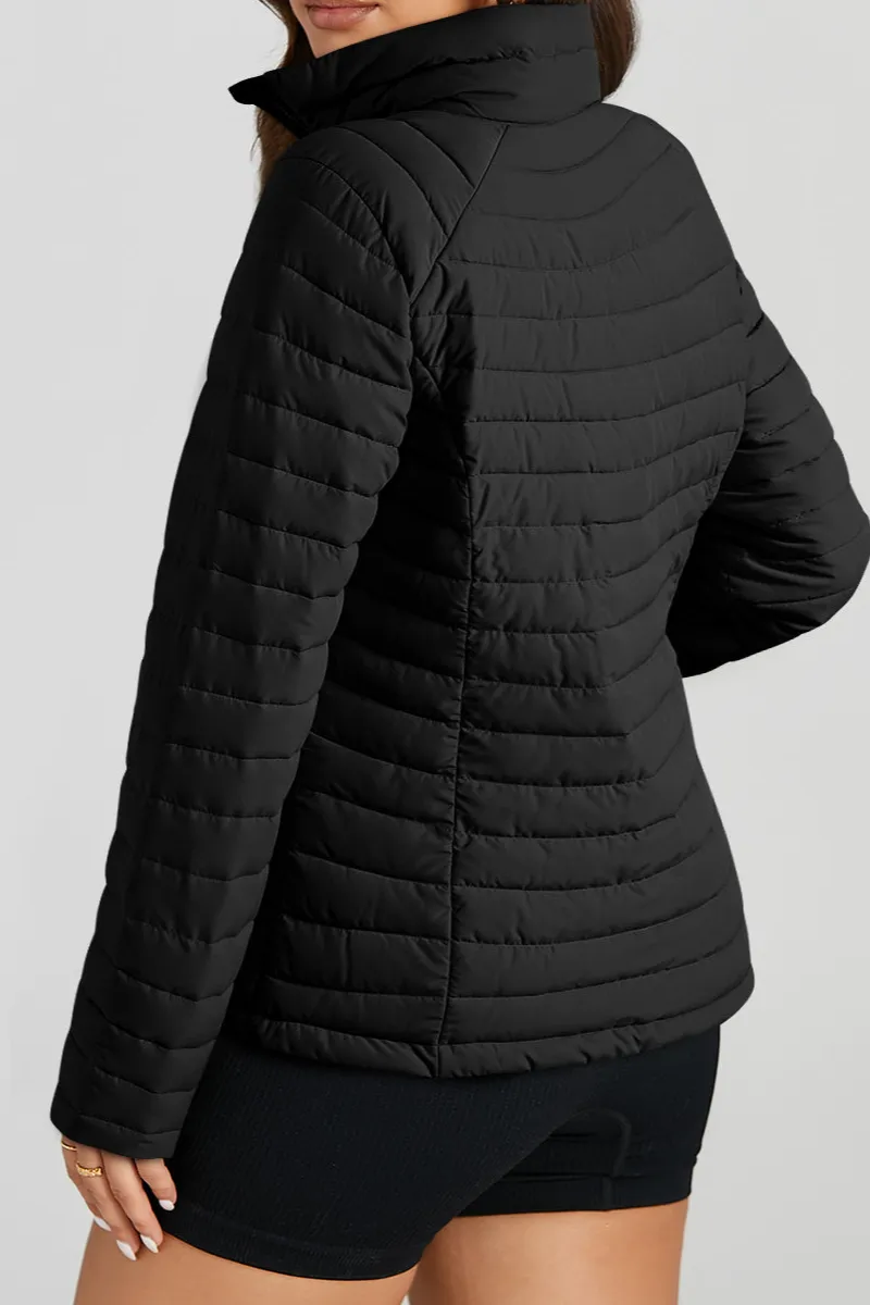 Women's Solid Quilted Zip Up Puffer Jacket