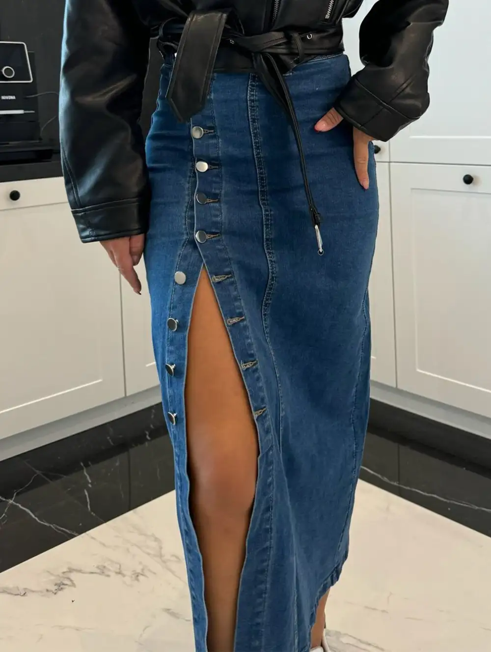Denim Slit Midi Skirt