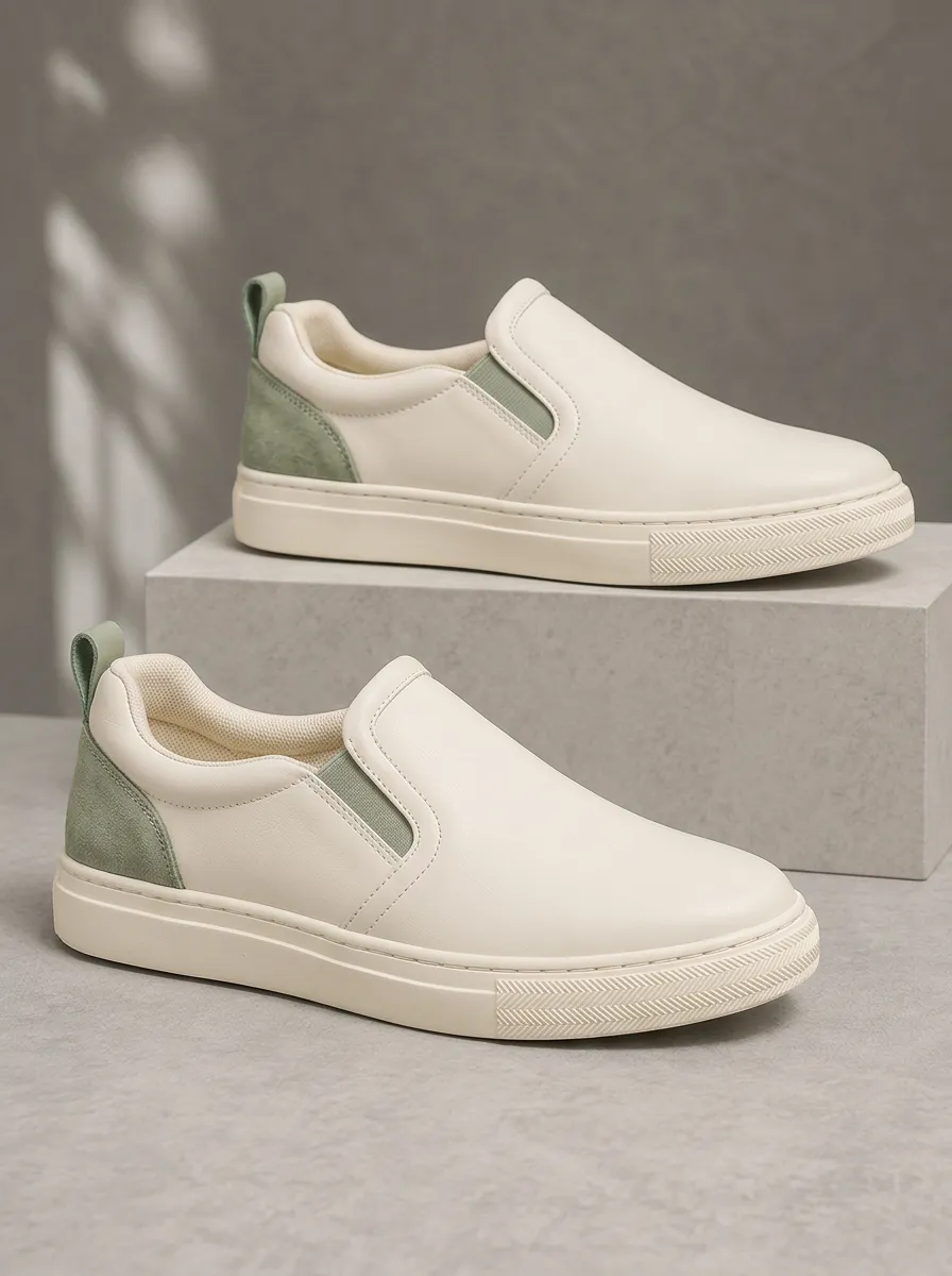 Men's Casual Sage Green Suede Accent Slip-on Shoes