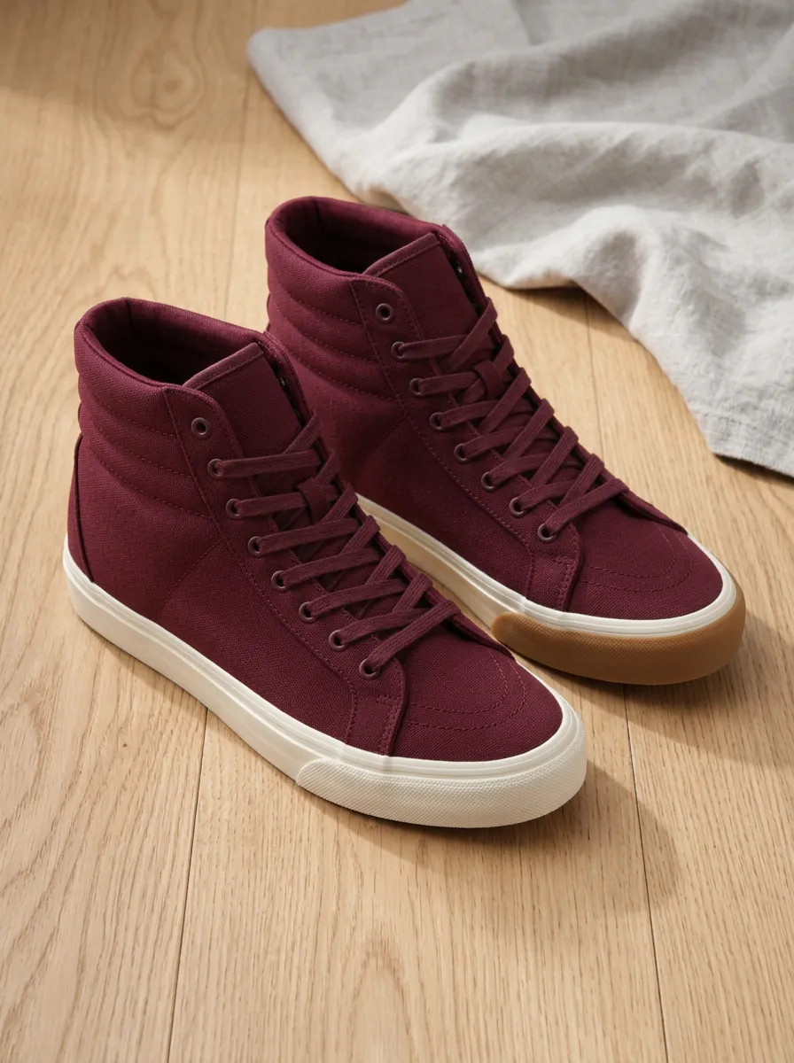 Women's Casual Style Burgundy Canvas High Top Sneakers