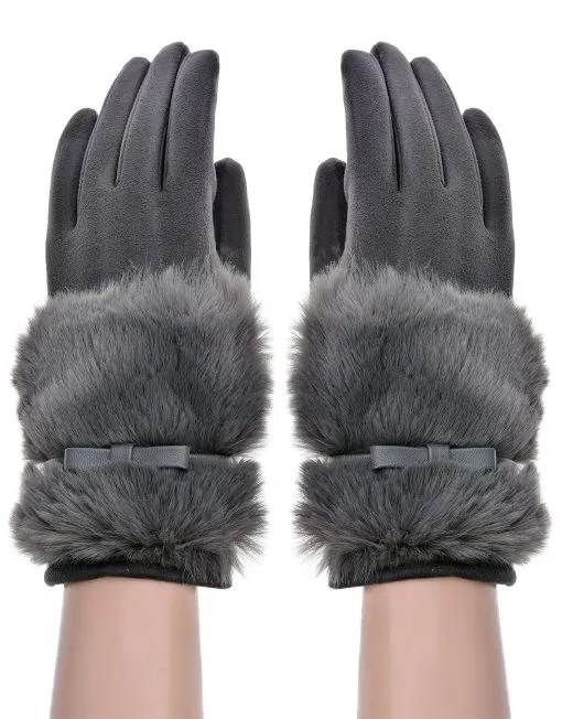 Band Detail Faux Fur Gloves